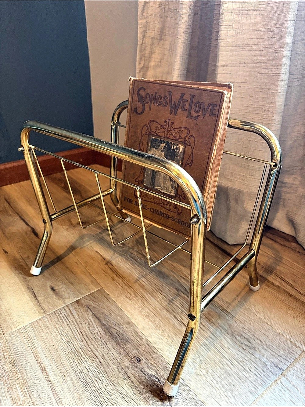 Vintage Gold Metal Magazine Rack
